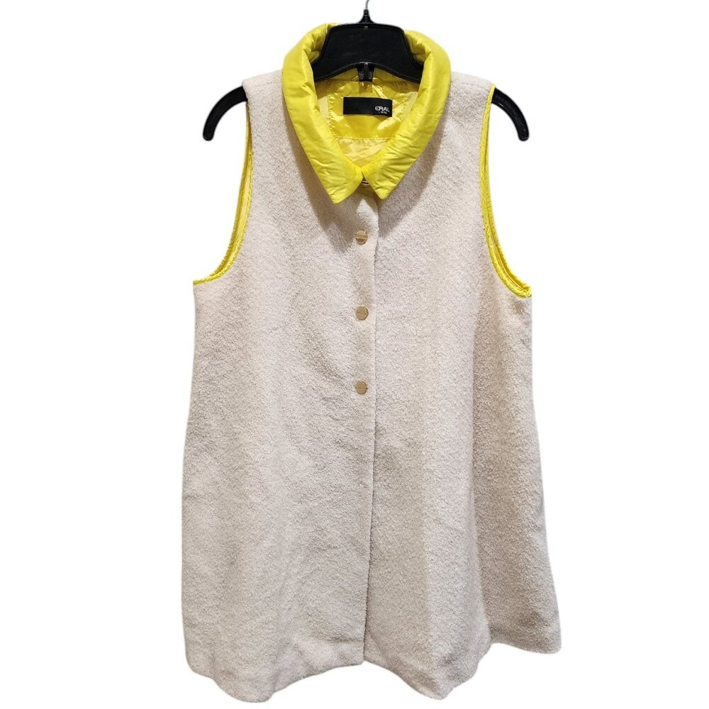 Eral  Women's Size Large Yellow and Beige Sleeveless Vest with Pockets